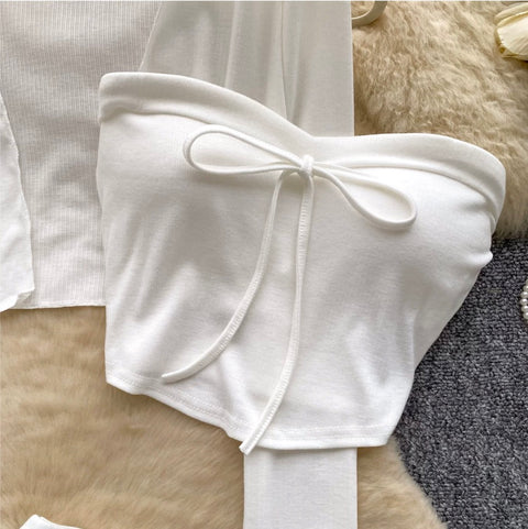 Cardigan & Bustier & Skirts White 3Pcs