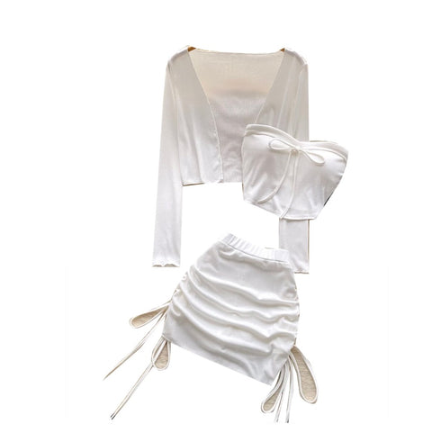 Cardigan & Bustier & Skirts White 3Pcs