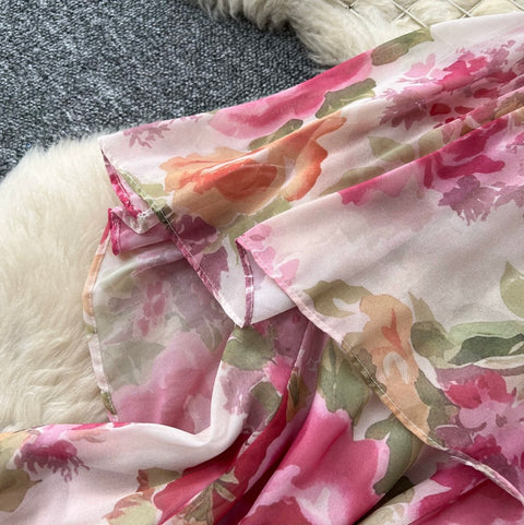 Holiday Pink Floral Halter Dress