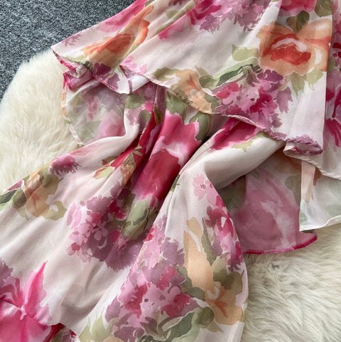 Holiday Pink Floral Halter Dress