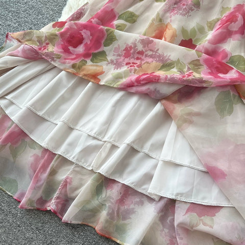 Holiday Pink Floral Halter Dress