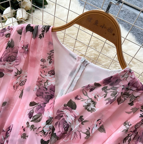 V-neck Layered Floral Print Dress