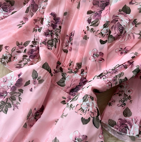 V-neck Layered Floral Print Dress
