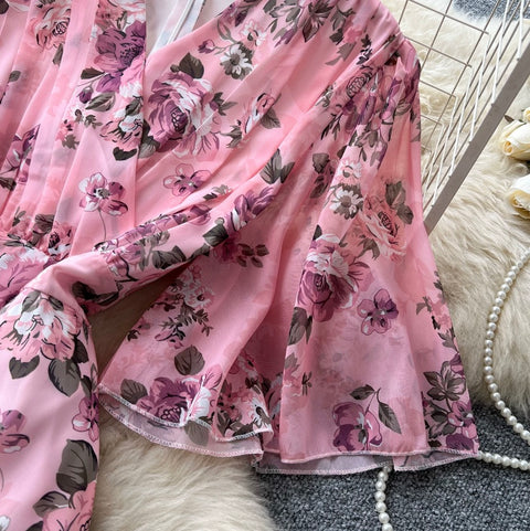 V-neck Layered Floral Print Dress