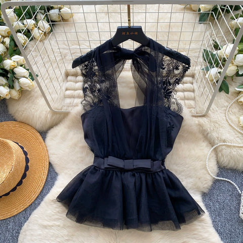 Lace Mesh Patchwork Sleeveless Top
