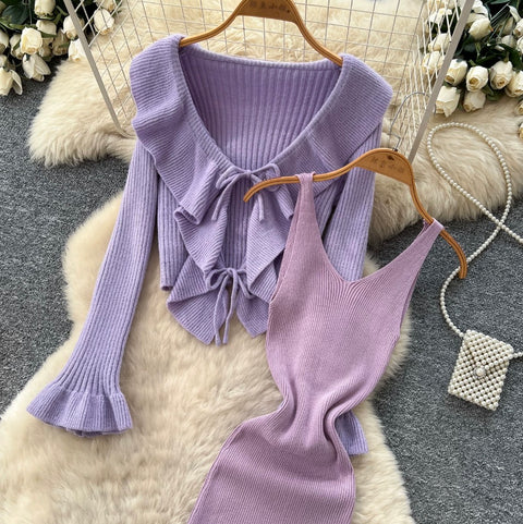 Cardigan & Slip Dress Simple 2Pcs