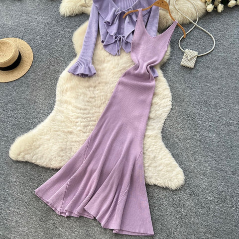 Cardigan & Slip Dress Simple 2Pcs