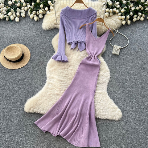 Cardigan & Slip Dress Simple 2Pcs