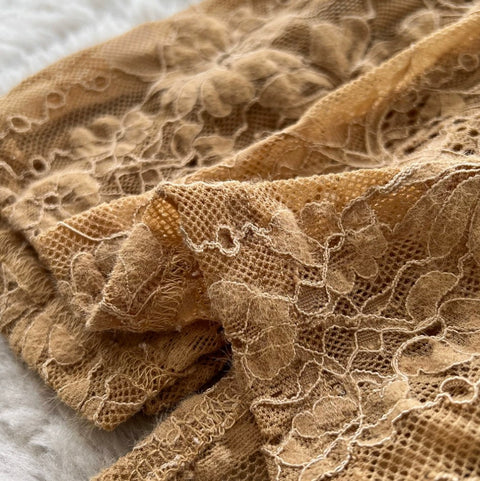 Elegant Hollowed Khaki Lace Dress