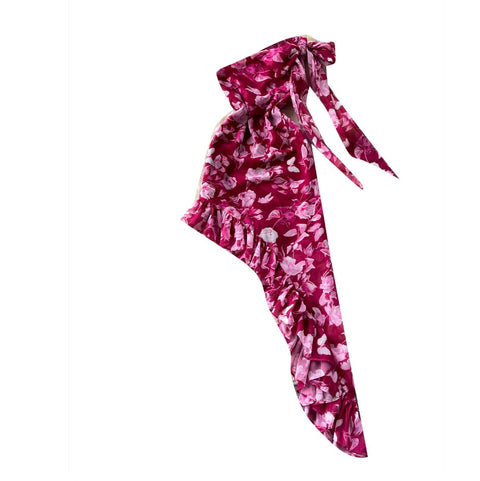 Irregular Design Printed Rose Red Dress