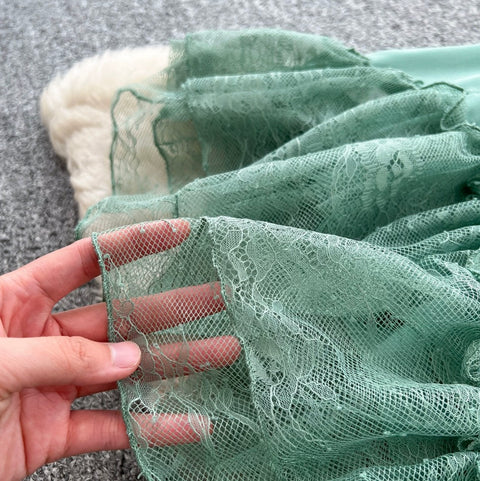Backless Green Lace Patchwork Slip Dress