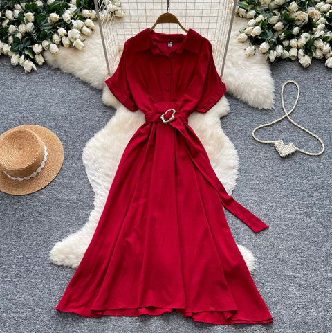 Simple Design Lapeled Shirt Dress