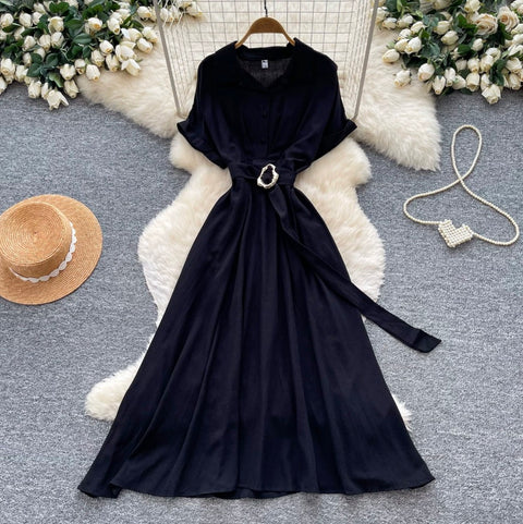 Simple Design Lapeled Shirt Dress