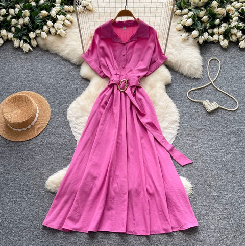 Simple Design Lapeled Shirt Dress