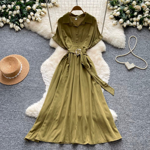 Simple Design Lapeled Shirt Dress