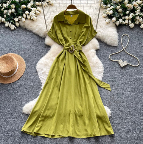 Simple Design Lapeled Shirt Dress