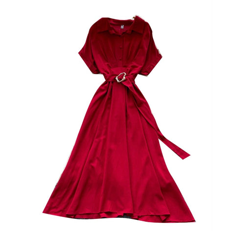 Simple Design Lapeled Shirt Dress