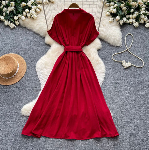 Simple Design Lapeled Shirt Dress
