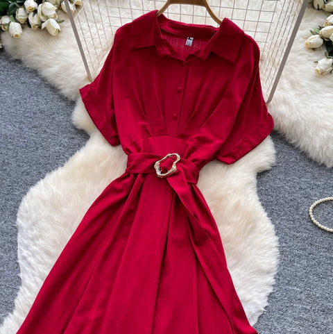 Simple Design Lapeled Shirt Dress