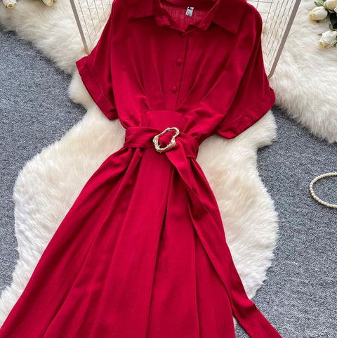 Simple Design Lapeled Shirt Dress