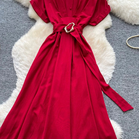Simple Design Lapeled Shirt Dress