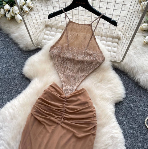 Sexy Backless Sequined Mesh Dress