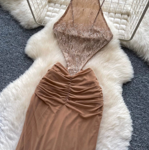 Sexy Backless Sequined Mesh Dress