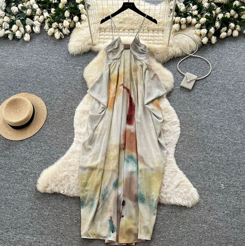 Tie-dye Backless Loose Slip Dress