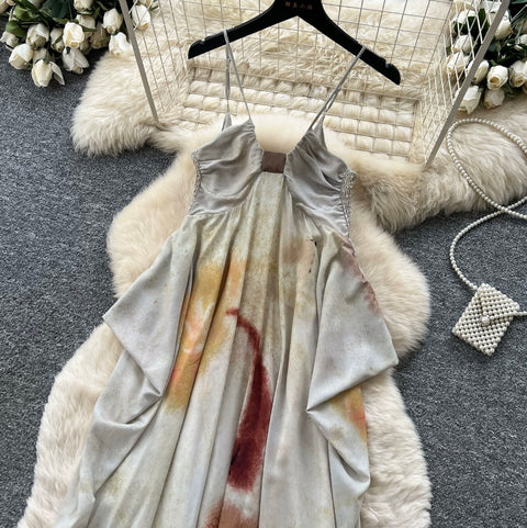 Tie-dye Backless Loose Slip Dress