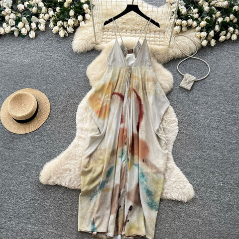 Tie-dye Backless Loose Slip Dress