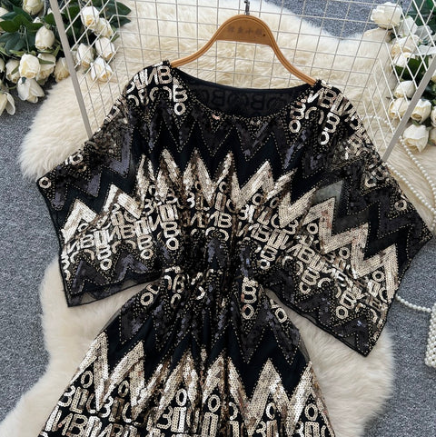 Monogrammed Sequined Black Dress