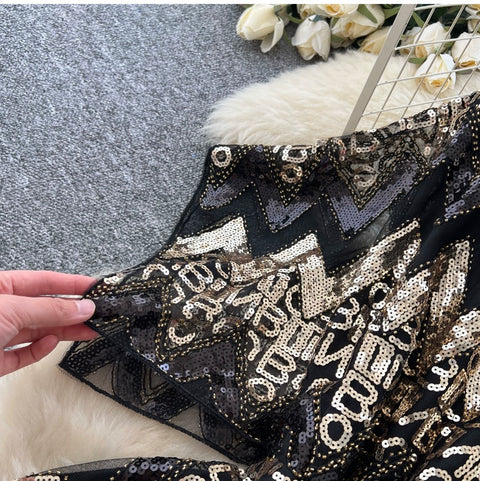 Monogrammed Sequined Black Dress