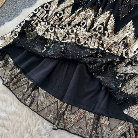 Monogrammed Sequined Black Dress