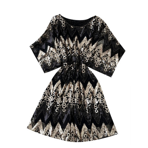 Monogrammed Sequined Black Dress