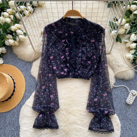 Mini Floral Print Mesh Shirt
