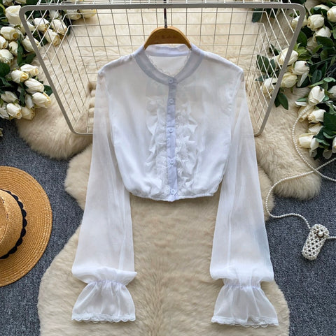 Mini Floral Print Mesh Shirt
