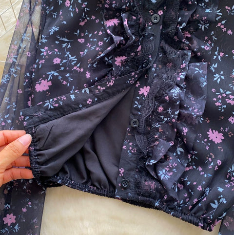 Mini Floral Print Mesh Shirt