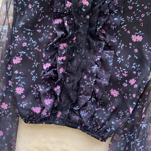 Mini Floral Print Mesh Shirt