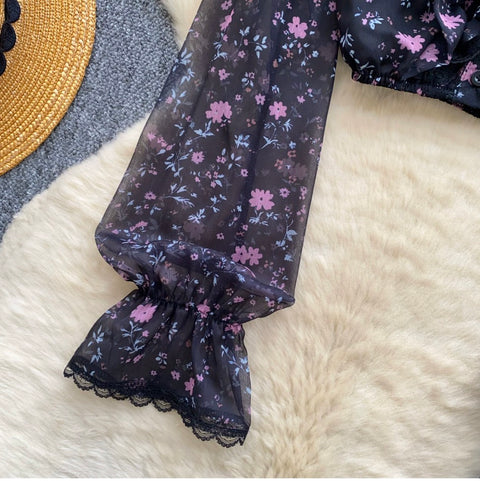 Mini Floral Print Mesh Shirt