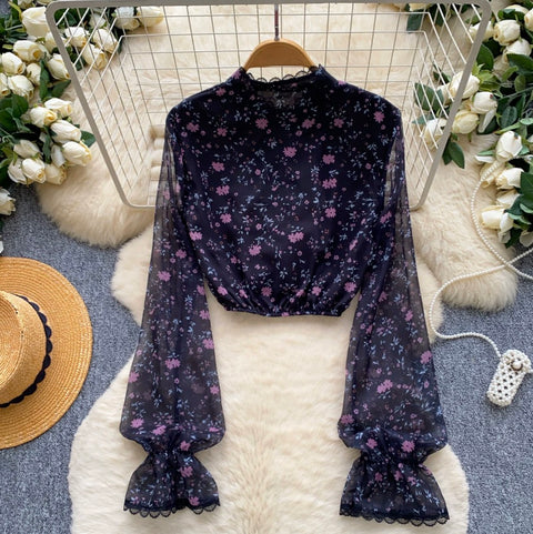 Mini Floral Print Mesh Shirt