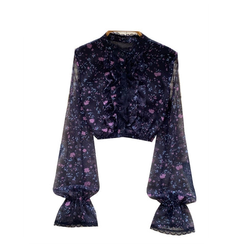 Mini Floral Print Mesh Shirt