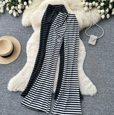 Stretchy Striped Print Flared Pants