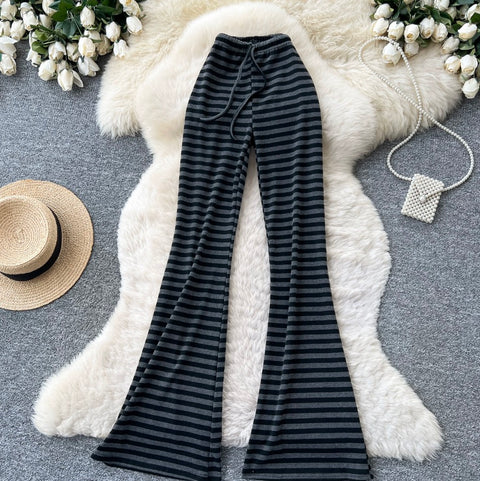 Stretchy Striped Print Flared Pants