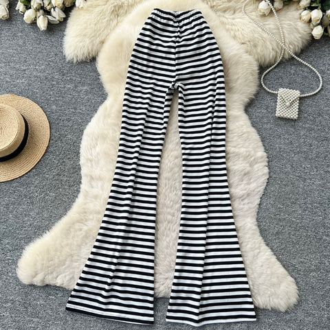 Stretchy Striped Print Flared Pants