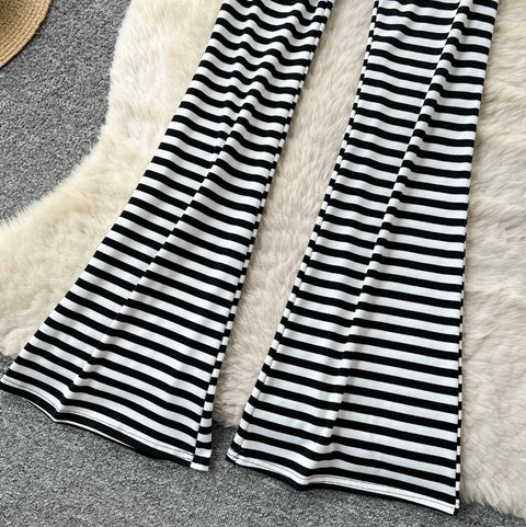 Stretchy Striped Print Flared Pants