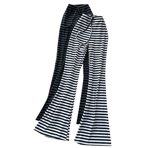 Stretchy Striped Print Flared Pants