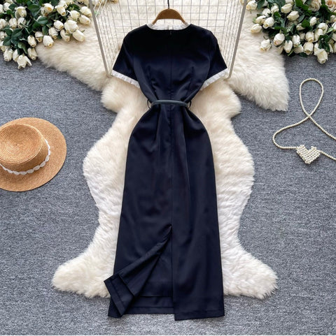 Square Neckline Lace Trim Dress