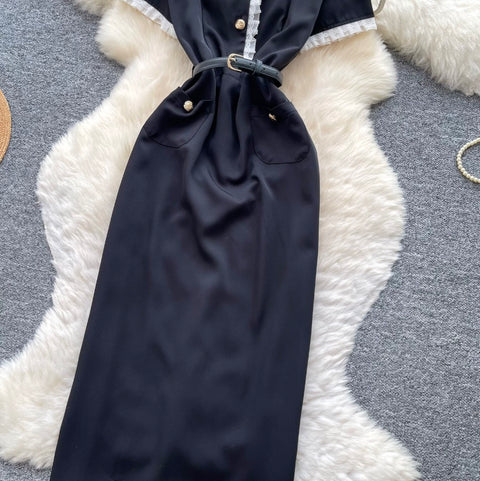 Square Neckline Lace Trim Dress