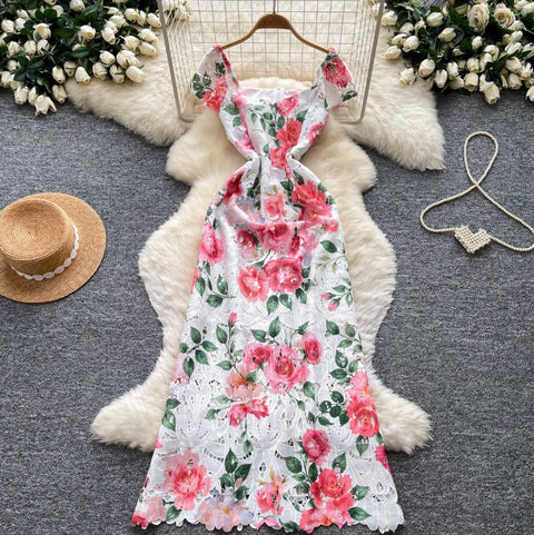 French Style Floral Print Dress