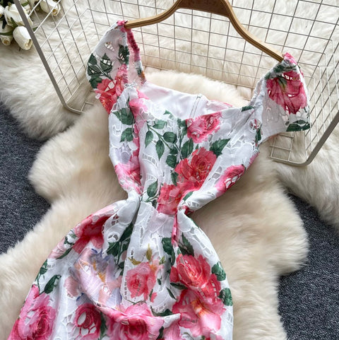 French Style Floral Print Dress